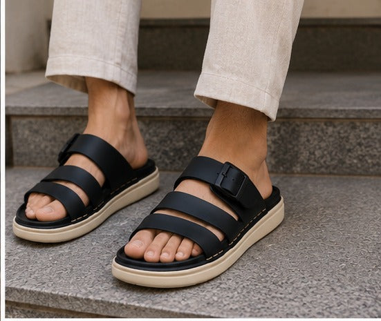 Premium Men’s  Double Strap Slides – Comfortable Casual Sandals