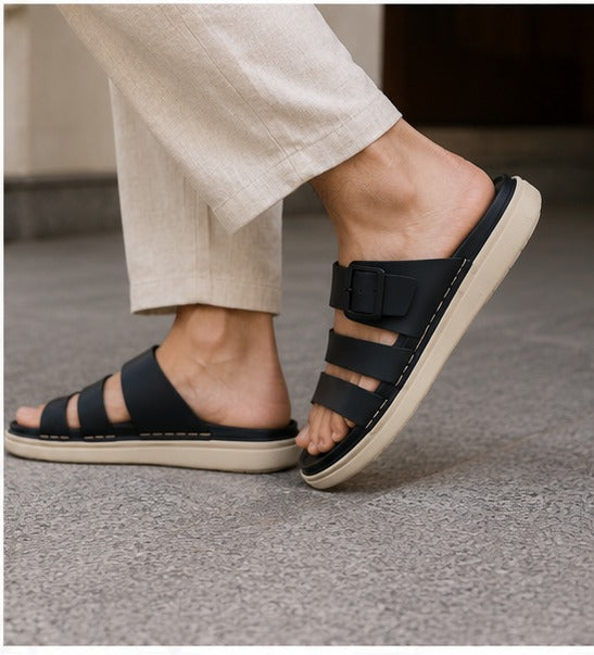 Premium Men’s  Double Strap Slides – Comfortable Casual Sandals