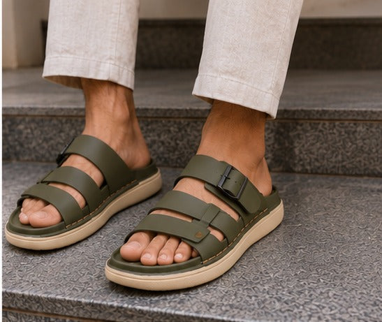 Premium Men’s  Double Strap Slides – Comfortable Casual Sandals