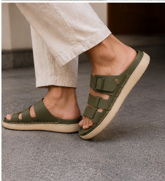 Premium Men’s  Double Strap Slides – Comfortable Casual Sandals
