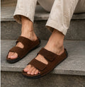Stylish Brown Double Strap Sandals for Men | Soft Footbed Men’s Slip-On Slippers – Trendy Daily Wear