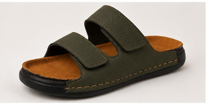 Stylish Brown Double Strap Sandals for Men | Soft Footbed Men’s Slip-On Slippers – Trendy Daily Wear