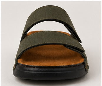 Stylish Brown Double Strap Sandals for Men | Soft Footbed Men’s Slip-On Slippers – Trendy Daily Wear